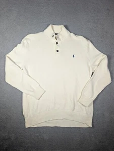 Polo Ralph Lauren Turtle Neck Jumper Men's 2XL Cream Ivory Cotton Sweater Henley - Picture 1 of 12