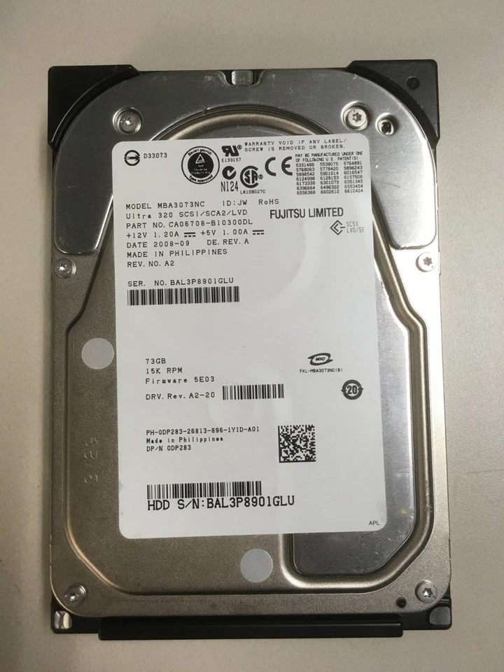 Fujitsu 73GB 15K RPM MBA3073NC Ultra 320 SCSI/SCA2/LVD 3.5 Hard Drive Dell DP283 - Image 1 of 3