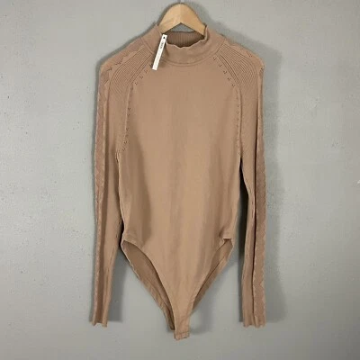 NUEVO Body Asos Talla 10 ALTO Beige Desnudo Corte Láser Manga Larga Elástico a Presión Foto 1 de 4