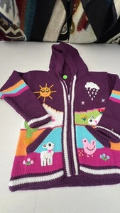 Kids Ethic Alpaca Cotton Knit Handmade In Ecuador Zip Hood Sweater Jacket Size 7 - Picture 1 of 4