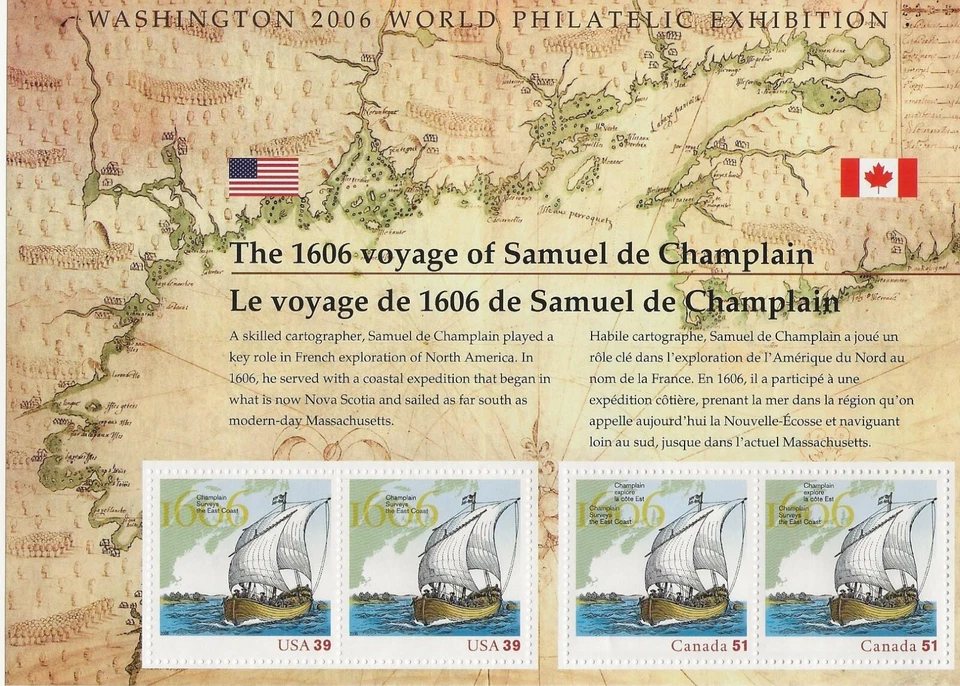 1606 Voyage of Samuel De Champlain U.S. / Canada Sheet of Four  - Image 1 of 1