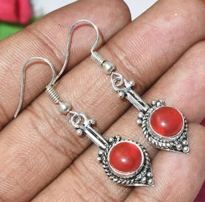 Carnelian Gemstone Dangle Earring 925 Sterling Silver Overlay U270-B116 - Picture 1 of 1