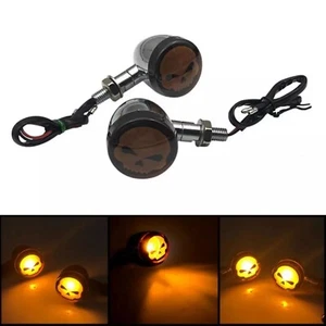 Motorcycle chrome Bullet Skull Turn Signal Indicator Light Harley Sportster dyna - Picture 1 of 5