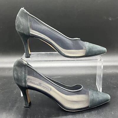 Saks Fifth Ave Vintage black mesh suede heels womens size 8.5 - Image 1 of 4