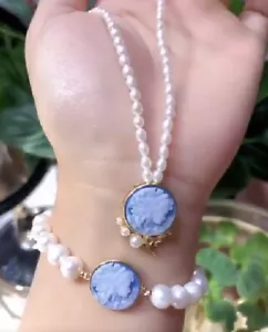 F18 Flora Dei Fiori Dea Agata Blu Perle Set Ciondolo Bracciale Argento 925 - Foto 1 di 12