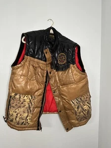 AKOO Mens Vest Puffer Jacket Size 2XL Black Brown Animal Print Pockets Pre-owned - Picture 1 of 9