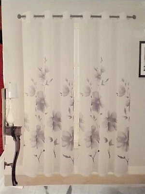 Set of 4 Dainty Home Victoria Silver Sheer Flower 76x84 Panels Silver Grommet - Image 1 of 4