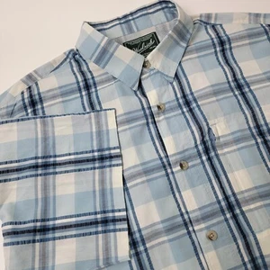 Vintage Woolrich Mens XL Blue Plaid Zipper Pocket Short Sleeve Vented Shirt - Picture 1 of 10
