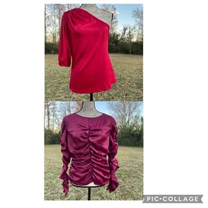 NWT Ladies Marc New York Tops G6.8-9 Red/Maroon Ruffles/Off Shoulder - Picture 1 of 20