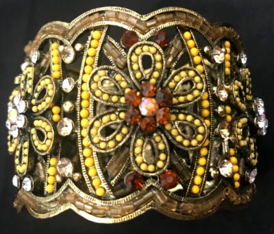 Precioso brazalete Art Deco dorado ámbar y cristal transparente floral y amarillo Foto 1 de 3