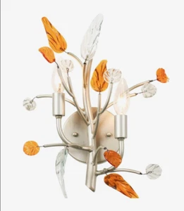 Rogue Decor Sonoma 2 Light 10" Tall Wall Sconce w/ Crystal Leaves SET OF TWO - Picture 1 of 8