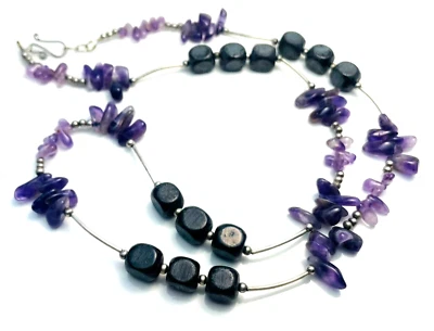 Винтажный фиолетовый лаванды аметист ожерелье успокаивающий камень богемный богемное Freeform бисер - Изображение 1 из 4