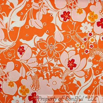 BonEful Fabric FQ 棉被子橙色红色粉红色白色花朵破旧别致小屋 — 第 1/4 张图片