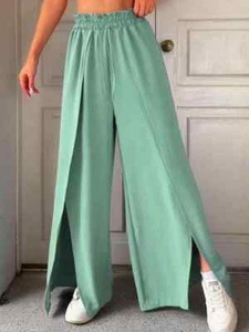 Women's Slit Wide Leg Pants - 4 Colors - S-2XL - Picture 1 of 25
