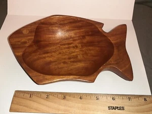 Mid Century Modern Vintage Carved Wood Fish Shaped Nut Serving Dish Bowl - Picture 1 of 11