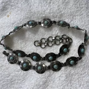 Vintage Western Concho Belt Faux Turquoise 30” Ladies Child’s Mixed Metal - Picture 1 of 23