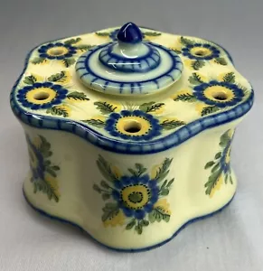 Portapenna a calamaio vintage fighe spagnole Talavera ceramica in terracotta raro firmato - Foto 1 di 20