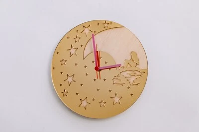 Reloj de Pared Sirena en la Luna, Oro, Oro Rosa, Plata Espejo Acrílico, Habitación Infantil Foto 1 de 3