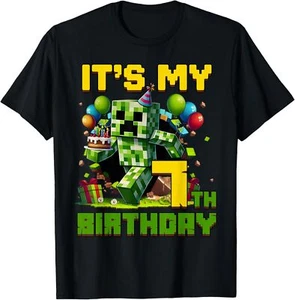 Birthday Boy It's My 7th Birthday 7 Year Old Pixel Gamer T-Shirt Hoodie - Picture 1 of 18