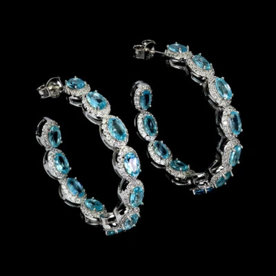 925 Sterling Silver Earrings Oval Apatite 5x3mm Natural Gemstone Jewelry - Image 1 of 4