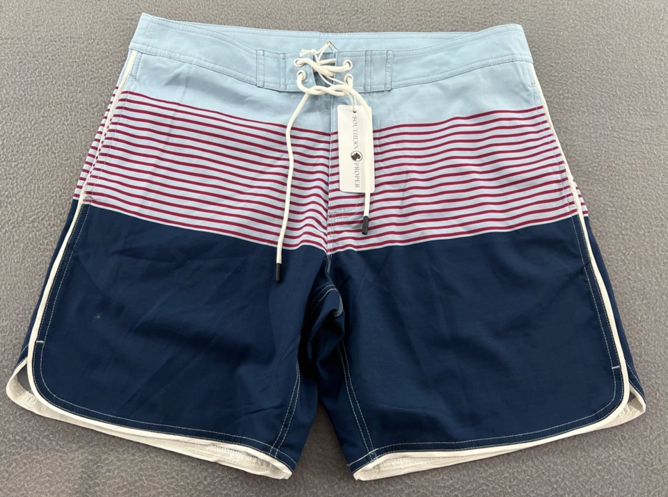 Southern Proper Board Shorts Mens Sz Medium Blue Striped Swim - Image 1 of 4