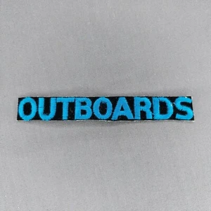 'Outboards' Spellout Iron On Velour Patch Blue Black 4.5"x1/2" - Picture 1 of 2