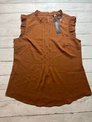 Blusa Top Allegra K Mujer Marrón Oficina Negocios De Colección Sin Mangas Volantes Talla S Foto 1 de 4
