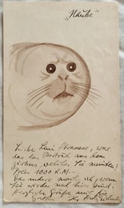 FRITZ EICHENBERG - HANDWRITTEN LETTER CARD w. ORIG. ILLUSTRATION OF SEAL. GERMAN - Picture 1 of 2