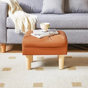 Small Footstool Ottoman, Faux Leather Footrest with Sponge Padded Seat Grey - Picture 1 of 8