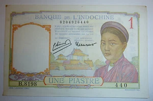 1949 BANK NOTE - ONE PIASTRE - LAOS - CAMBODIA - French Vietnam War - C.250 - Picture 1 of 3