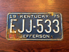 1975 Kentucky License Plate EJJ 533 KY USA Authentic Metal Blue Jefferson