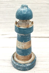 Leuchtturm 20 cm Holz Handarbeit Antik Blau-Beige - Bild 1 von 4