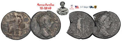 Antiguo Imperio Romano 2 monedas Denario Marco Aurelio 161 180 dC #32801 Foto 1 de 4