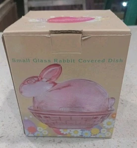 Pequeño cuenco de cristal rosa conejito en nido cubierto caramelo/tuerca plato galleta barril con caja - Imagen 1 de 11