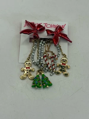 Betsey Johnson Christmas Fringe Dangle Earrings Gingerbread Men, Trees - Image 1 of 4