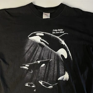 Vintage San Juan Islands Friday Harbor T Shirt Sz Large Black Killer Whale Orca - Picture 1 of 7