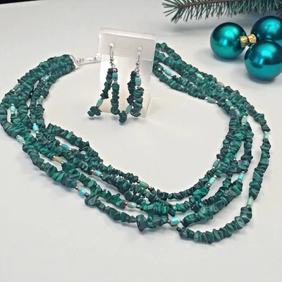 NUEVO Jay King DTR 925 Malaquita y Turquesa Juego de 5 Hilos Collar y Pendiente Foto 1 de 4
