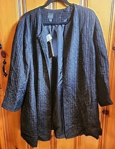 EILEEN FISHER Jacket Silk & Linen Open Black, Size Medium, NWT - Picture 1 of 5