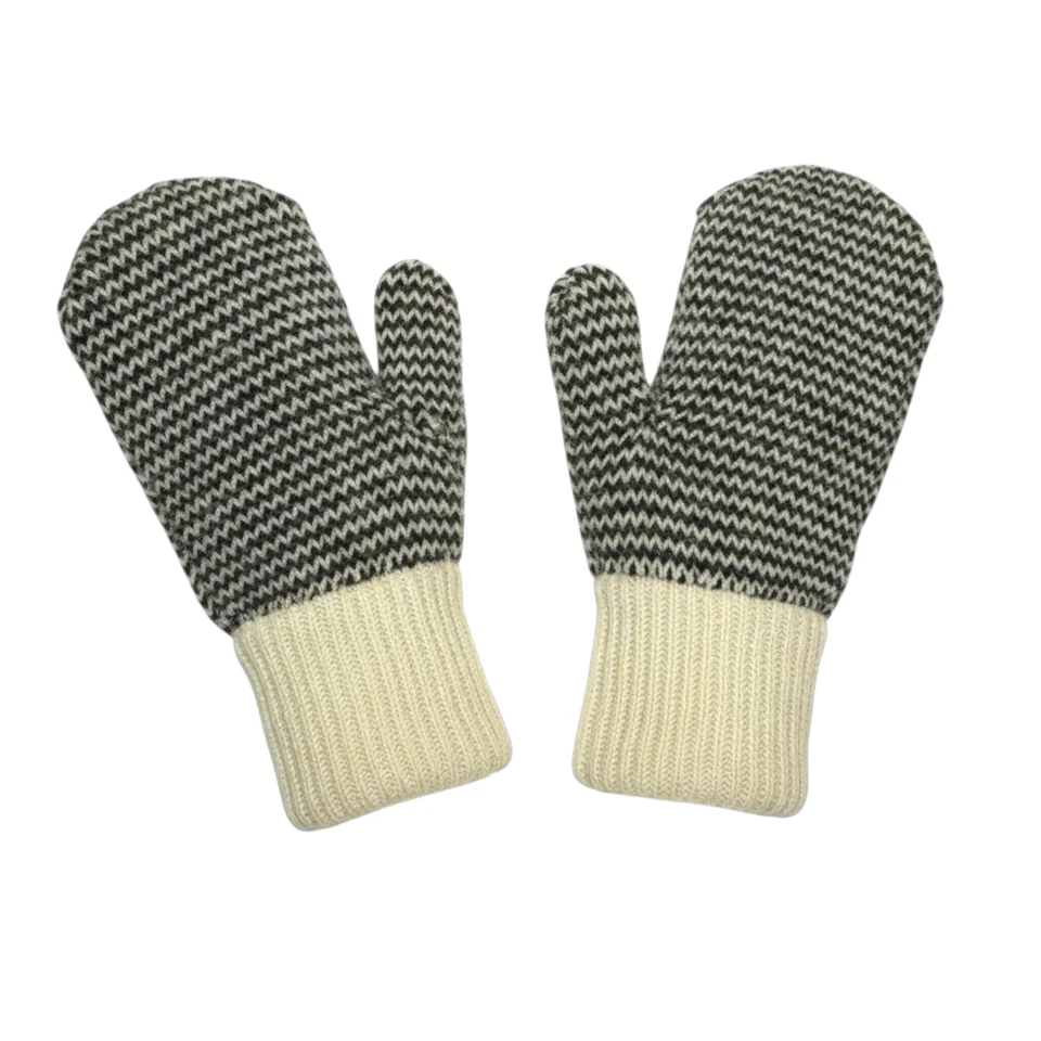 Vintage 1960s-80s Canadian Military White Striped Knit Wool Mittens, Men's S-L - Image 1 of 2