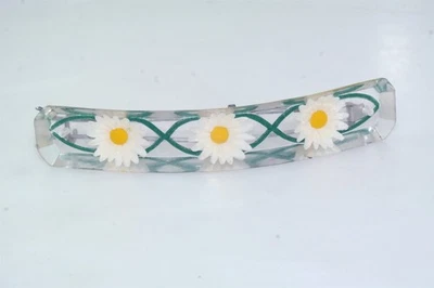Vtg Lucite Reverse Painted Daisy Flower Hair Barrette Clip  - image 1 of 4