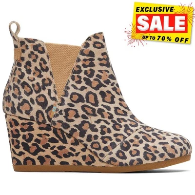 Toms Mujer Kelsey de Ante de Cuña Botines Estampado Leopardo - Imagen 1 de 4