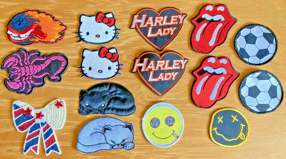 15 neue Patch Konvolut Stones Harley Cat Fußball Scorpion Pailetten Aufnäher - Bild 1 von 4