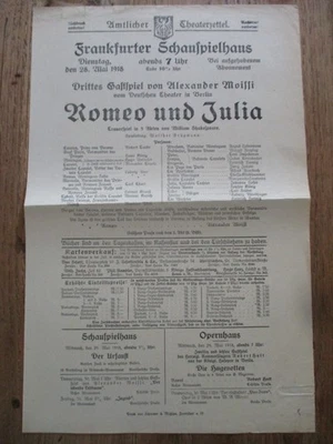Theater - Frankfurter Schauspielhaus - Plakat ROMEO & JULIA - Shakespeare - 1918 - Bild 1 von 4