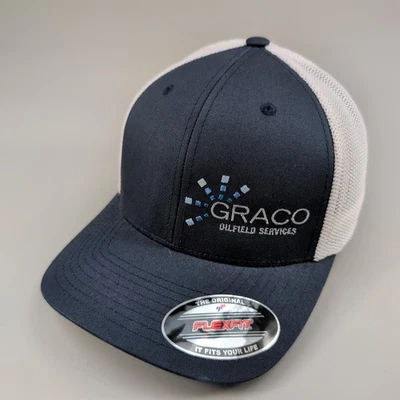 Gorra de camionero Graco Flexfit malla trasera para hombre azul marino blanco campo petrolífero Foto 1 de 4