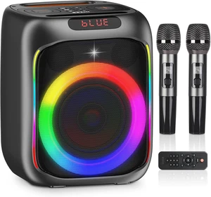 Macchina per Karaoke Con 2 Microfoni Wireless, Altoparlante Bluetooth Portatile  - Foto 1 di 8