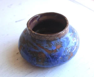 Studio Art Student Pottery Bowl Handmade Wheel Thrown Blue Brown Pot Vase - Picture 1 of 6