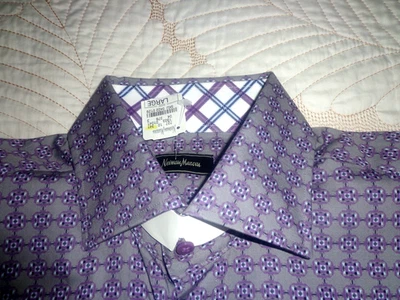 Camisa Neiman Marcus Para Hombre Talla Grande Gris/Púrpura Figuras Todo Algodón Nueva Con Etiquetas Foto 1 de 4