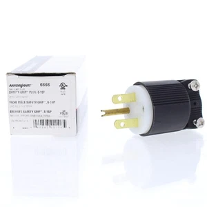 Cooper Straight Blade Safety Grip Nylon Dead-Front Plug NEMA 6-15P 15A 250V 6666 - Picture 1 of 8
