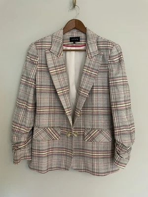 1. Blazer State Cassia manga acanalada pastel cuadros frente abierto. Pequeño. Preppy. Foto 1 de 4