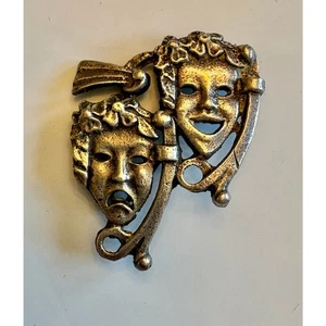 Broche prendedor vintage de teatro plateado máscaras de tragedia drama comedia - Imagen 1 de 5